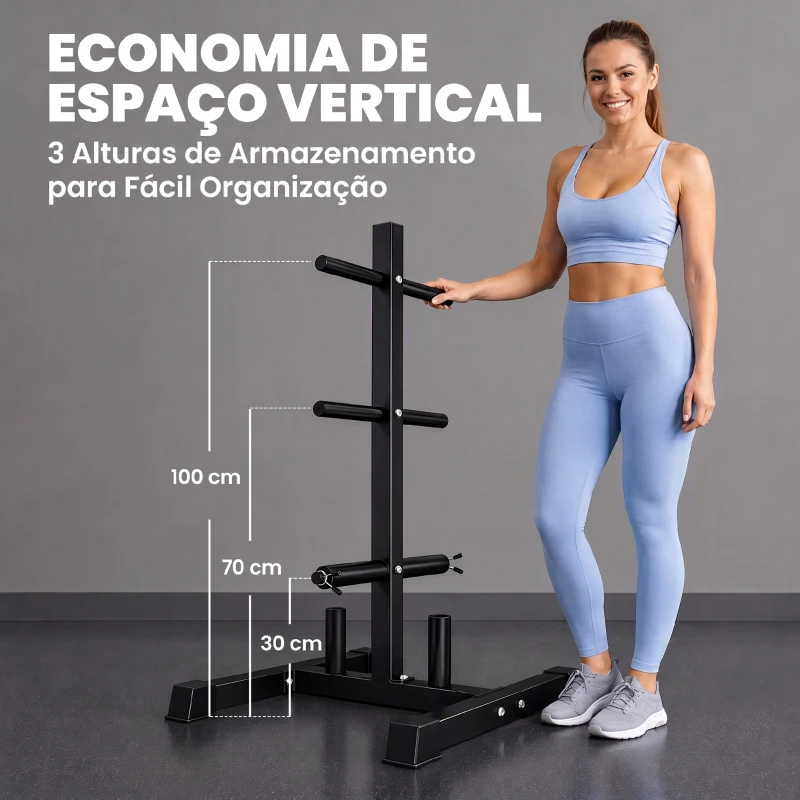 SPORTNOW Suporte para Anilhas Carga 300 kg para Discos de 25 e 50 mm com 2 Suportes para Barra para Ginásio em Casa Preto