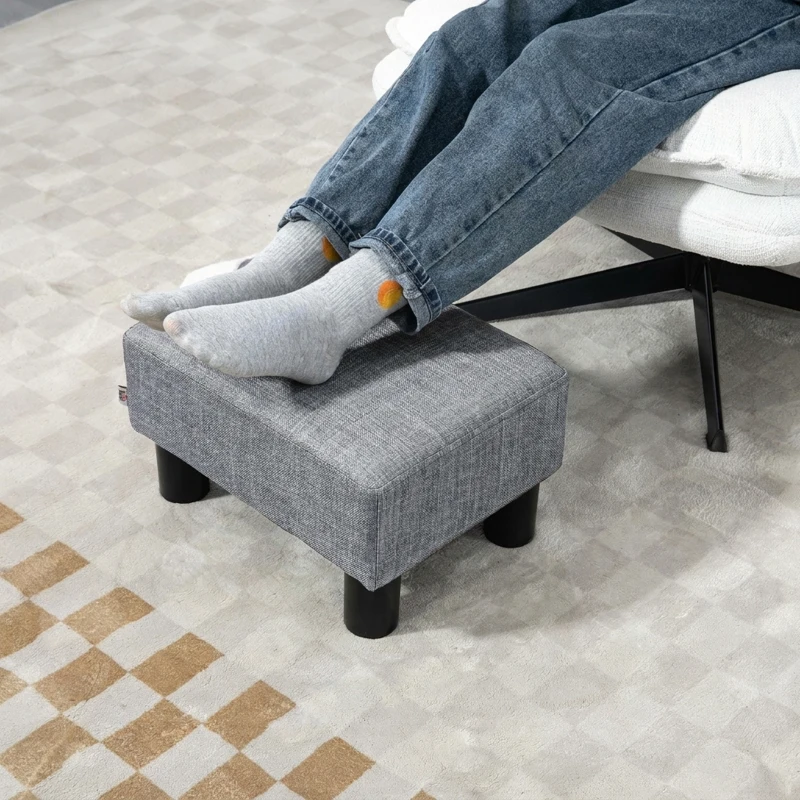 HOMCOM Taburet pentru picioare din material textil cu efect de in, capitonat, 40x30x24 cm, gri