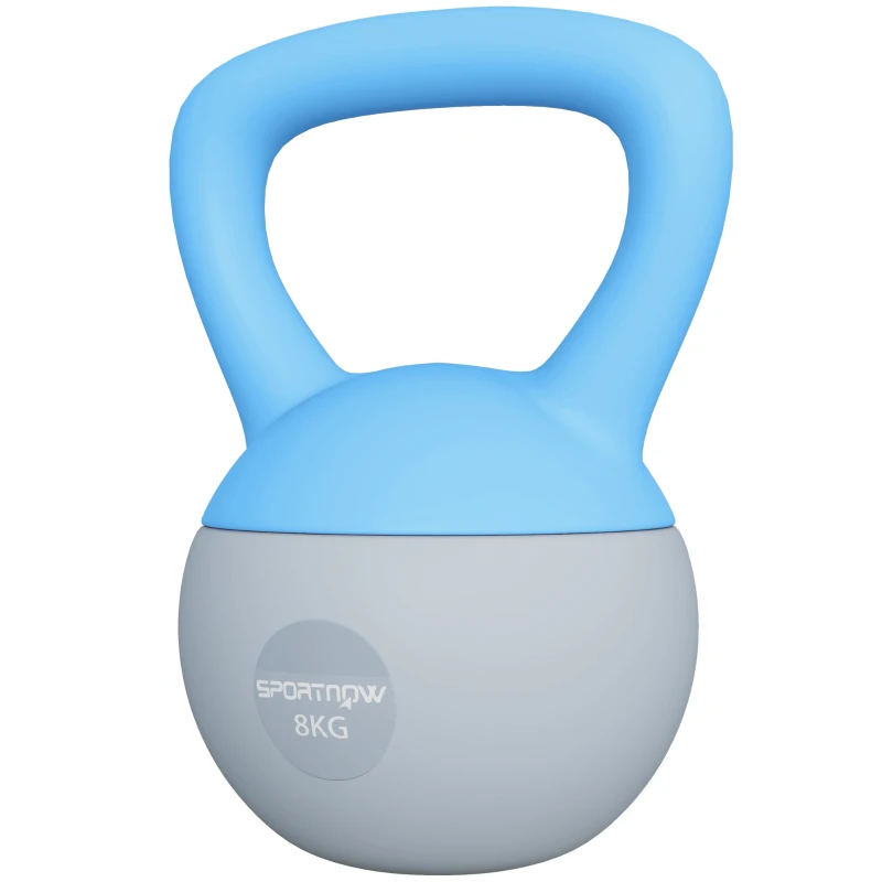 SPORTNOW Kettlebell 8 kg, avec Poignée Antidérapante, pour Fitness, Musculation, Cardio, 19 x 19 x 28 cm, Bleu Clair
