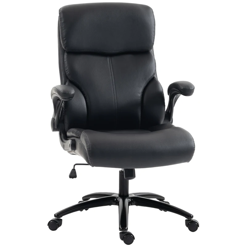 HOMCOM Office Chair, 180kg Heavy Duty PU Leather Computer Desk Chair with Flip-Up Armrests, Wide Seat, Spring Cushion, Black