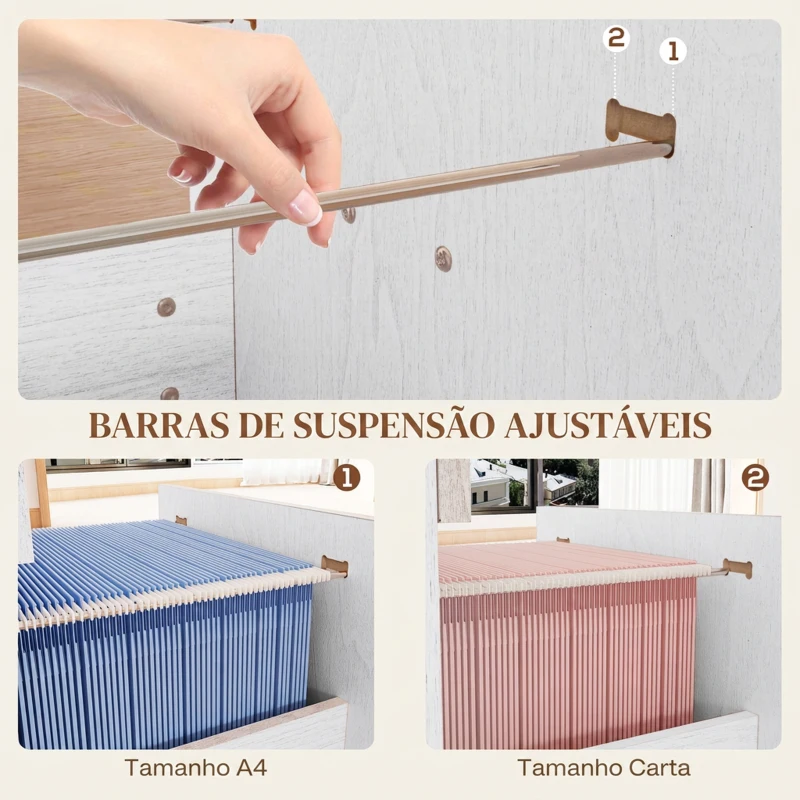 HOMCOM Gaveteiro de Escritório com 4 Gavetas Fechadura e Suportes Ajustáveis para Documentos A4 e Letter Branco 40x42x130,8 cm Branco