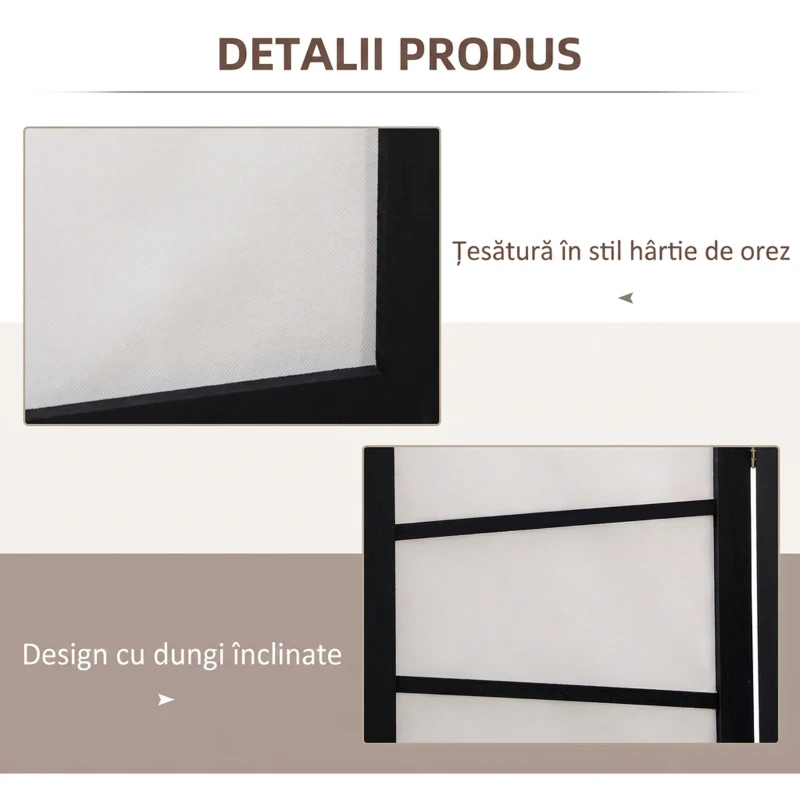 HOMCOM Paravan pliabil cu 3 panouri, din lemn, 120x170 cm, negru și alb