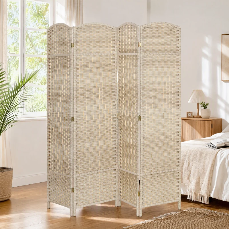 HOMCOM Paravent intérieur en bois 4 panneaux séparateur de pièce pliable pour salon chambre 180 x 180 cm chêne
