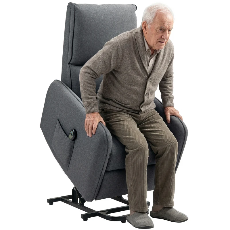 HOMCOM Elektrischer Relax-Sessel mit Aufstehhilfe in Leinenoptik, Fernbedienung, Sitz mit Federn, Fußstütze, Grau