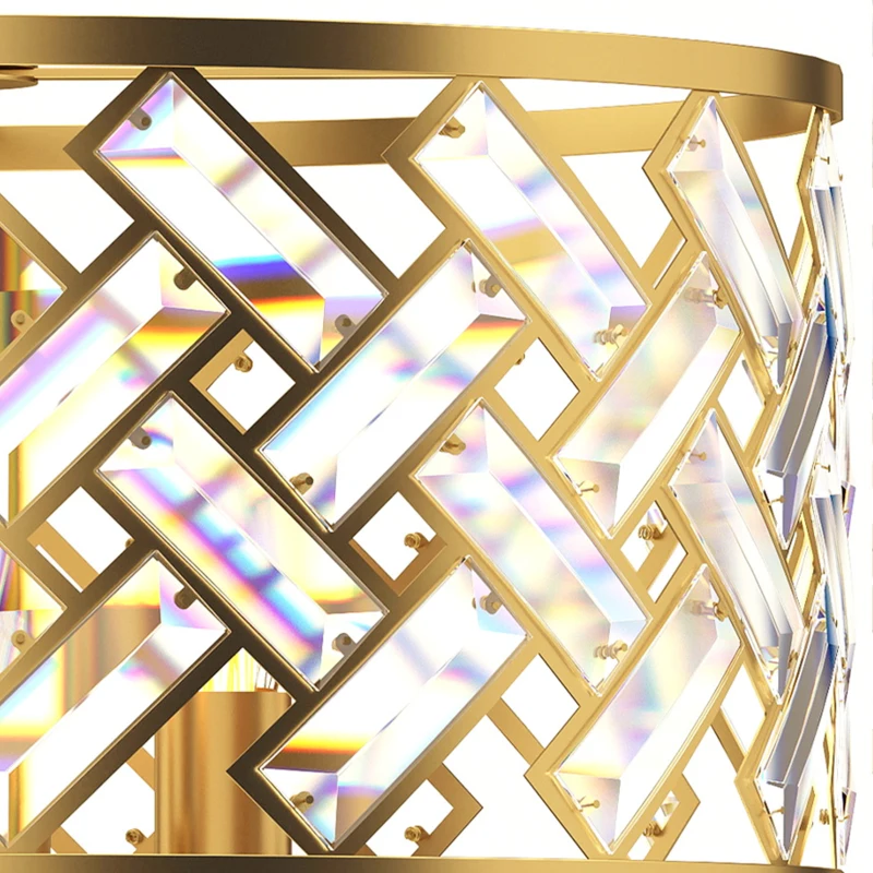 HOMCOM Plafonnier en Cristal Moderne Rond, Lustre Plafonnier avec Abat-jour, 3 Ampoules E14, Ø 39 x 34 cm, Doré
