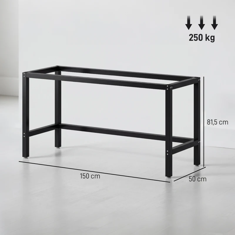 HOMCOM Patas de Mesa de Acero Patas para Muebles Industriales con Almohadillas Ajustables y Tornillos 150x50x81,5 cm Negro