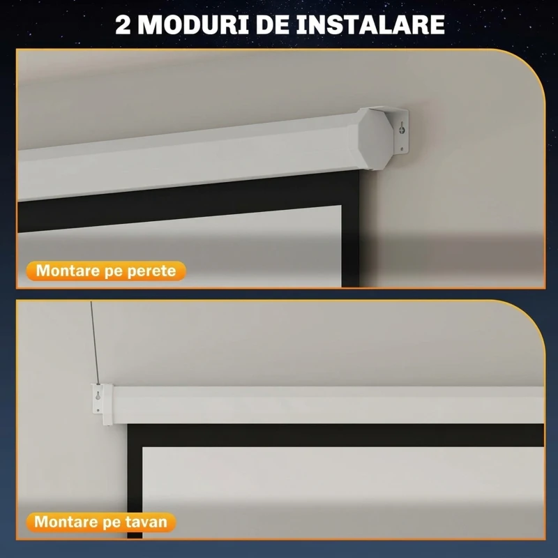 HOMCOM Ecran Proiector 84" Format 4:3, Unghi de Vizualizare 160° și Montare pe Tavan sau Perete