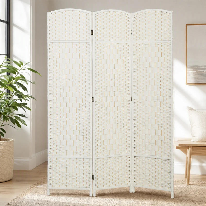 HOMCOM Separador de Ambientes de 3 Painéis Biombo Dobrável 135x180 cm Polipropileno Branco