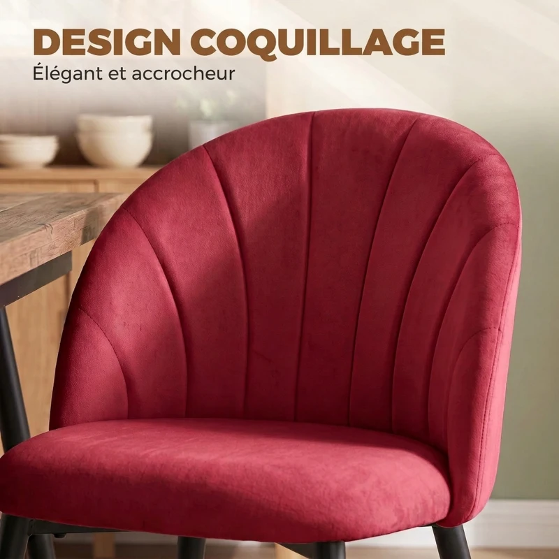 HOMCOM Lot de 2 Chaises de Salle à Manger, Chaises de Cuisine Rembourrées sans Accoudoirs, Pieds en Acier, 52x55x79cm, Bordeaux
