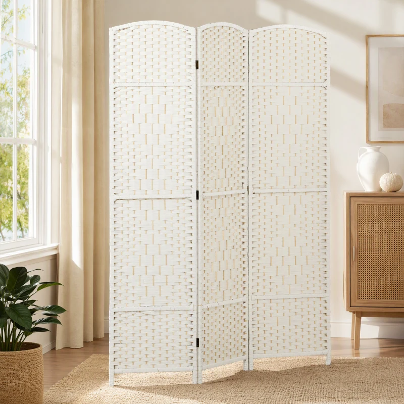 HOMCOM Paravent intérieur en bois 3 panneaux séparateur de pièce pliable pour salon chambre 135 x 180 cm blanc