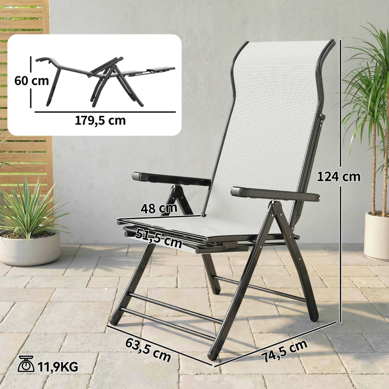 Outsunny Pack de 2 Sillas Plegables Reclinables de Jardín Exterior con Respaldo Alto Ajustable en 5 Posiciones Reposapiés Gris