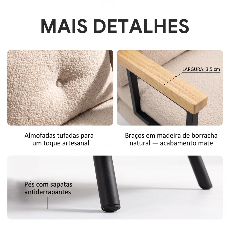 HOMCOM Sofá Cama Convertível 2 Lugares Dobrável com Encosto Ajustável em 5 Níveis e 2 Almofadas 102x73x81 cm Bege Creme