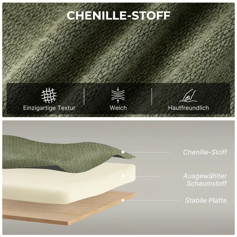 HOMCOM 2-Sitzer-Sofa, kleines Chenille-Sofa mit Flügelrücken, dickem Sitz, Gummibaumholzfüßen, Dunkelgrün