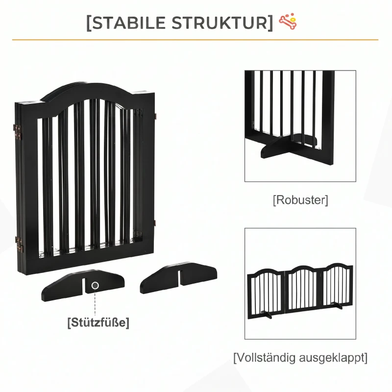 PawHut Barieră Pliabilă pentru Câini din Lemn, 3 Secțiuni, 154,5x29,5x61 cm, Negru