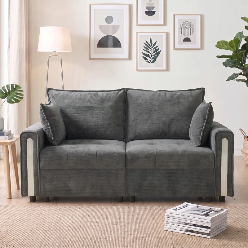 HOMCOM 2 Seater Sofa with Lift-Up Storage, 168 cm Comfy Velvet Small Couch with Wide Deep Seat, Plush Backrest, Thick Padding, 2 Pillows, Loveseat for Living Room, Home Office, Dark Grey