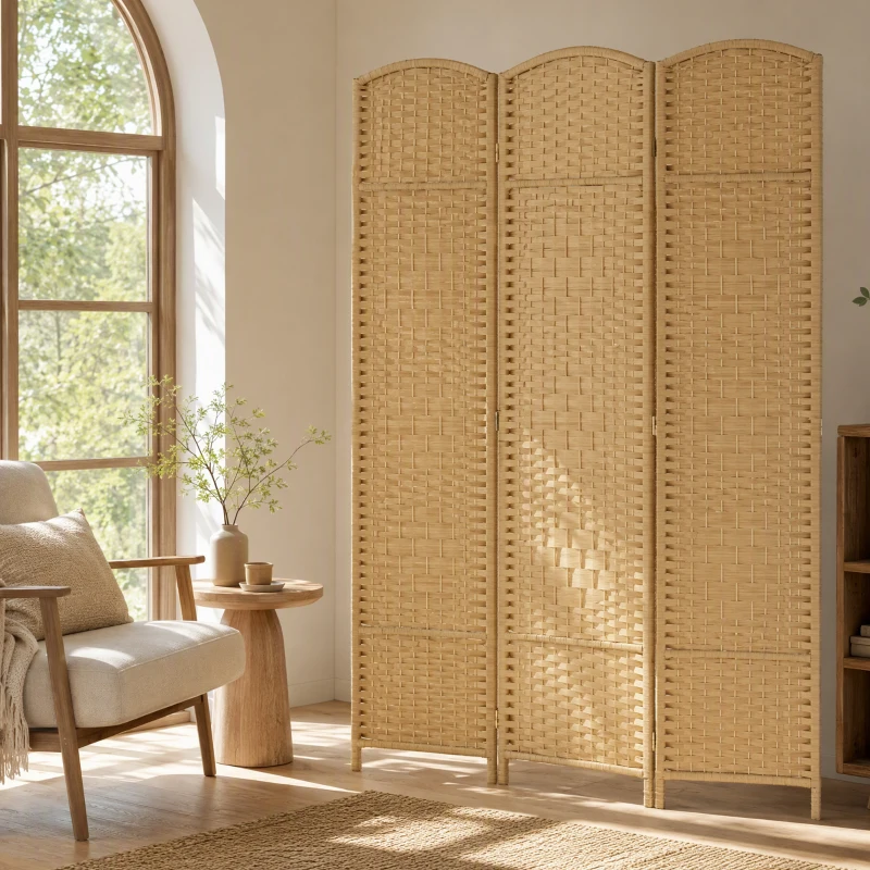 HOMCOM Paravent intérieur en bois 3 panneaux séparateur de pièce pliable pour salon chambre 135 x 180 cm bois naturel