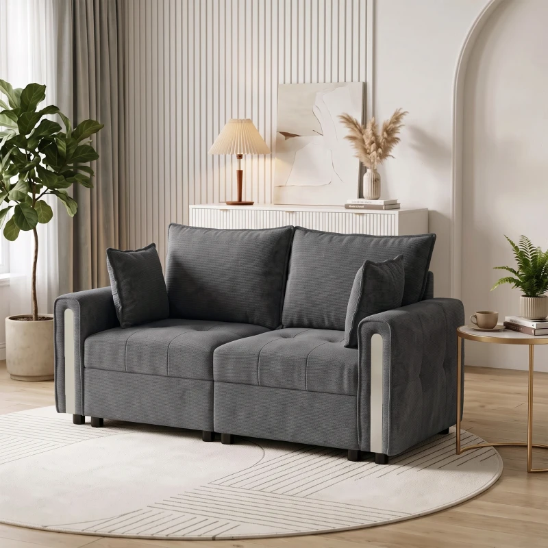 HOMCOM 2 Seater Sofa with Lift-Up Storage, 168 cm Comfy Velvet Small Couch with Wide Deep Seat, Plush Backrest, Thick Padding, 2 Pillows, Loveseat for Living Room, Home Office, Dark Grey