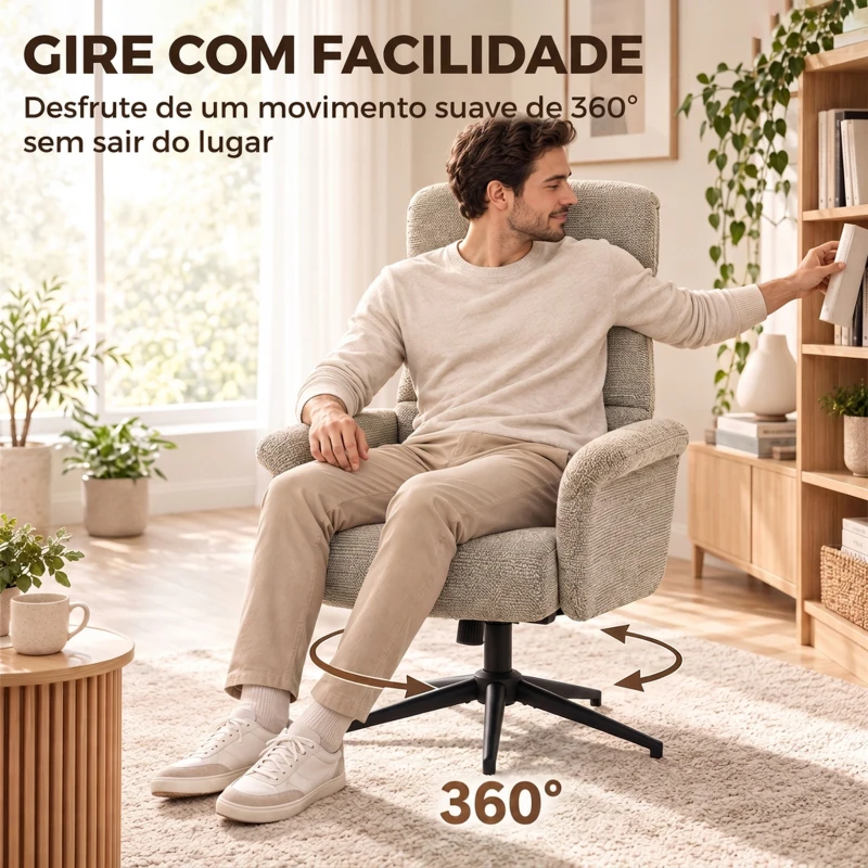 HOMCOM Cadeirão Relax com Apoio para os Pés, Apoio de Cabeça Ajustável, Giratório, Reclinável, Assento com Molas e Encosto Alto, Castanho