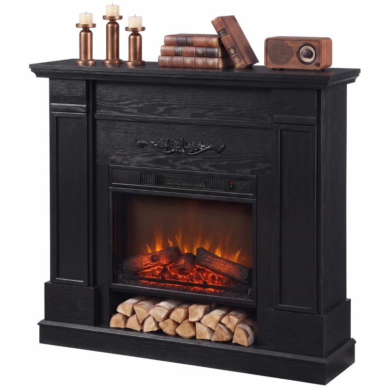 HOMCOM Elektrokamin freistehend/eingebaut mit Rahmen und Ablage für TV 140 cm, 1800 W, 3D-Flammeneffekt, Timer, Schwarz