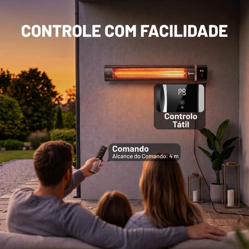 Outsunny Aquecedor Infravermelho Elétrico de Terraço 3000 W Mural IP65 9 Níveis Temporizador 24 h Preto