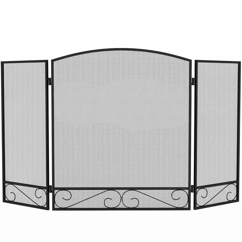 HOMCOM Kaminschutzgitter, faltbarer 3-teiliger Funkenschutz aus Metall für Wohn- und Schlafzimmer, 123 x 70 cm, Schwarz