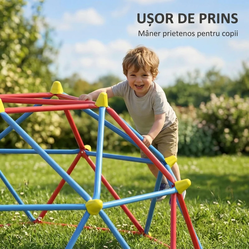Outsunny Cupolă de cățărare pentru copii 3-8 ani, structură metalică pentru 4 copii, Ø183x90cm, multicolor