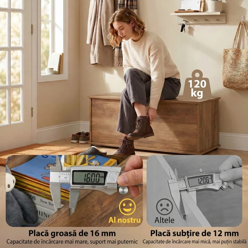 HOMCOM Ladă de Depozitare cu Capac Rabatabil 100x40x40 cm, Maro