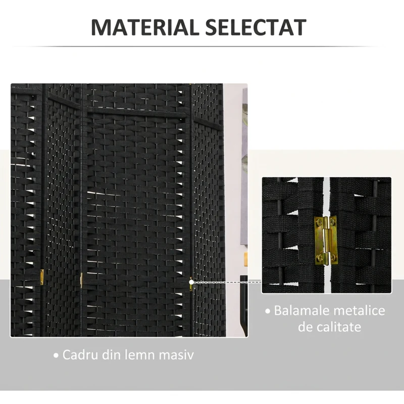 HOMCOM Paravan decorativ pliabil cu 6 panouri, împletit, 240x170 cm, negru