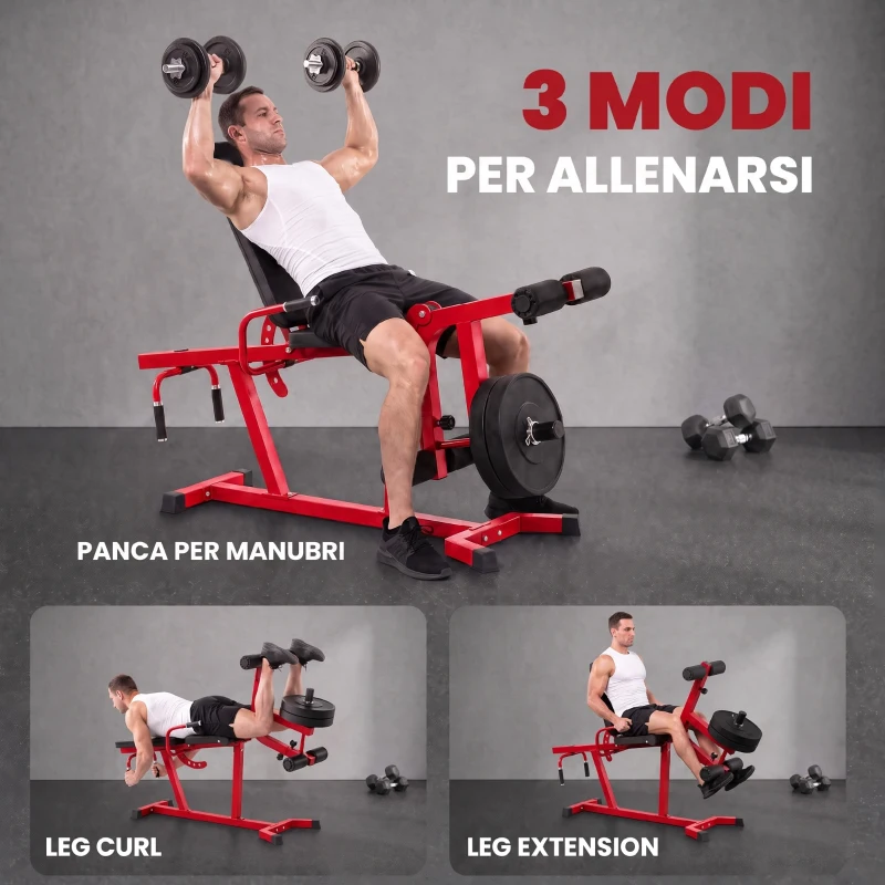 SPORTNOW Leg Extension e Curl 3 in 1, 300kg, Rosso Nero