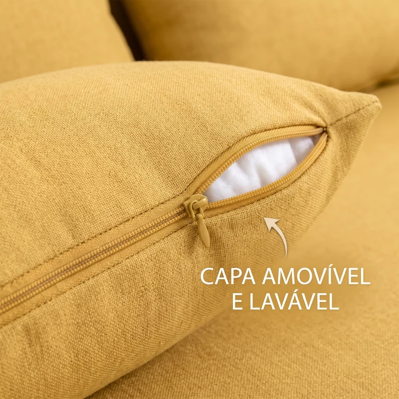 HOMCOM Sofá-Cama de 2 Lugares Dobrável Estofado em Linho com Encosto Ajustável em 5 Posições e 2 Almofadas Amarelo