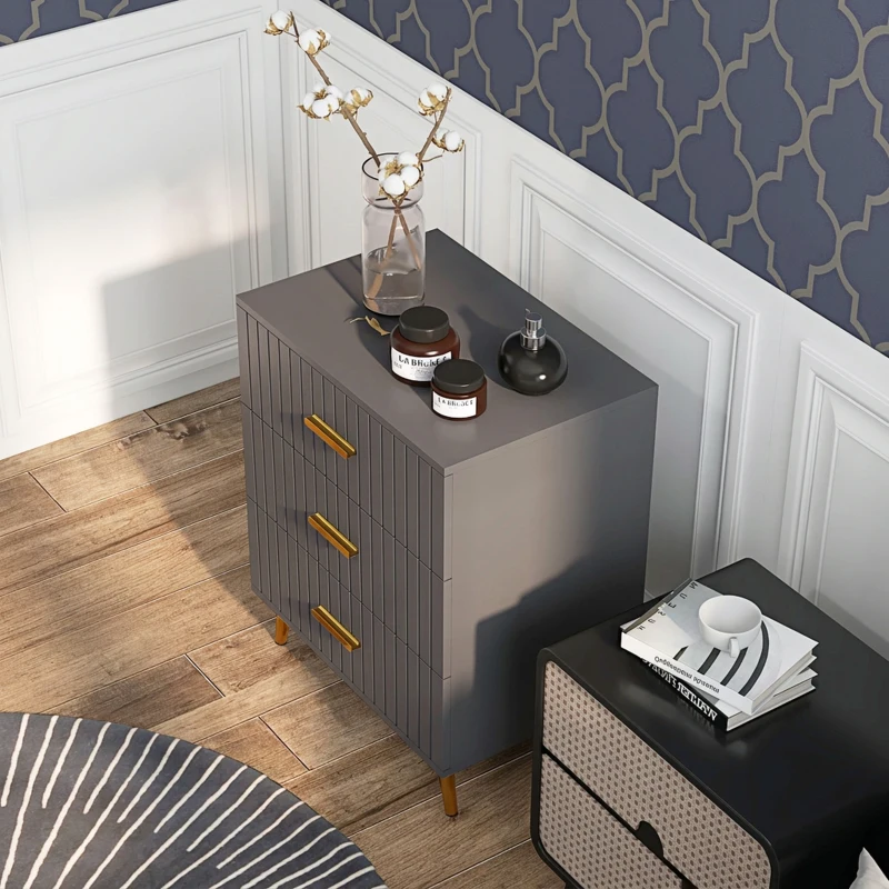 HOMCOM Comodă modernă cu 3 sertare din lemn și aluminiu, 60x40x71,5 cm, auriu și gri închis