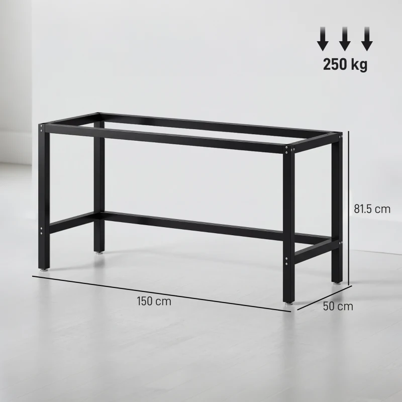 HOMCOM Cadru Picioare pentru Masă din Oțel, Structură Monobloc, Stil Industrial, Capacitate 250 kg, 150x50x81.5 cm, Negru