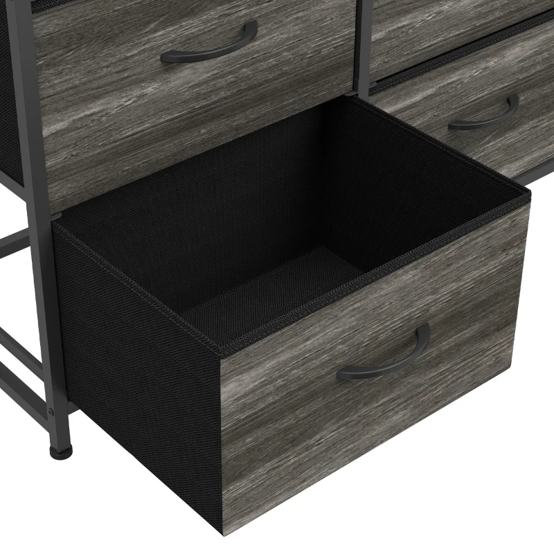 HOMCOM Chest of Drawers, Bedroom Fabric Dresser with 7 Drawers, Storage Organiser Unit with Open Shelves, Grey Wood-Effect