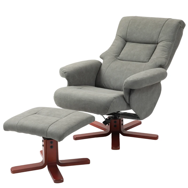 HOMCOM Relax-Sessel mit Liegefunktion und Fußhocker, Bezug aus technischem Stoff, Holzrahmen, Schaukel-Funktion, Grau
