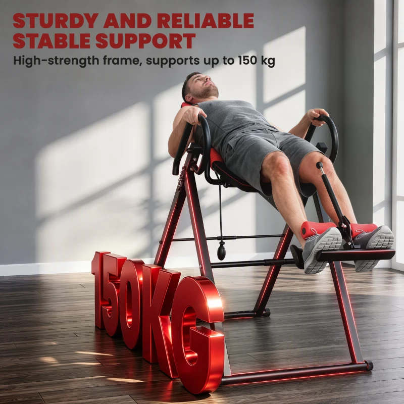 HOMCOM Gravity Inversion Table with Safety Belt Adjustable Hand Stand for Muscle Pain Relief, Red