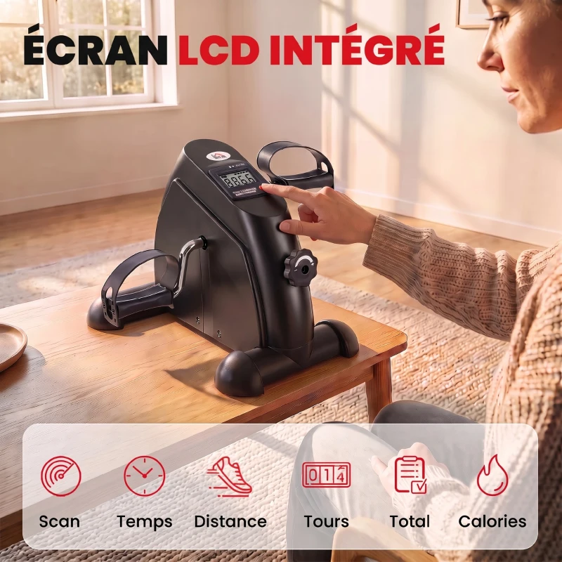 HOMCOM Mini vélo d'appartement pour jambes bras appareil de fitness avec écran LCD 35 x 40 x 31 cm noir