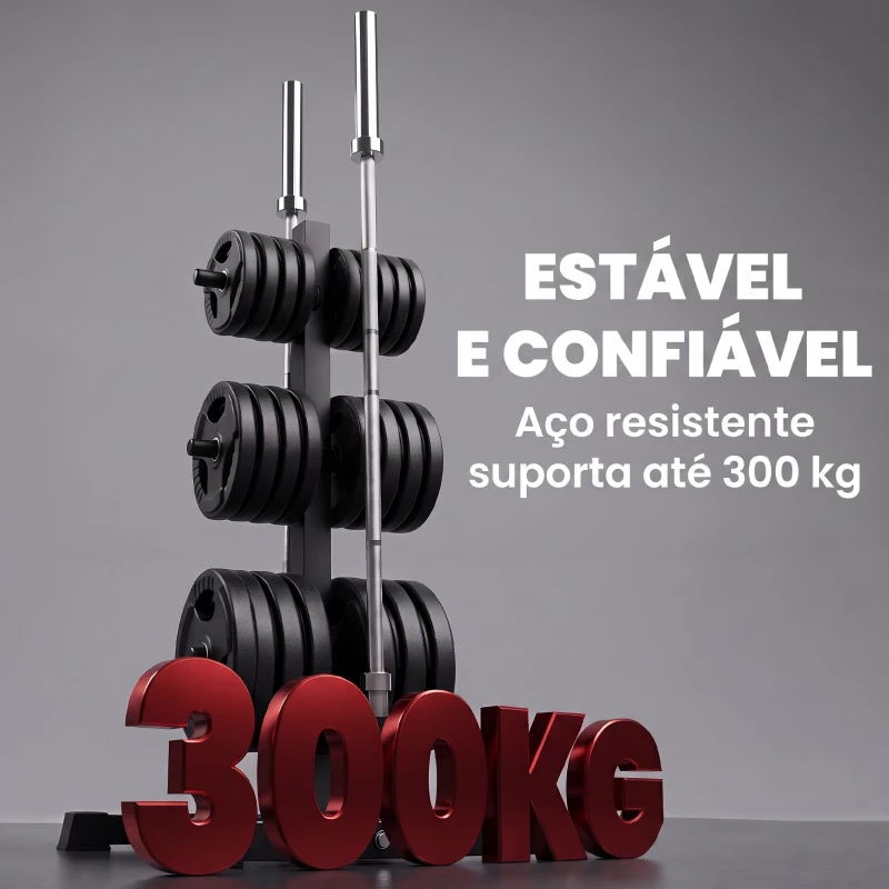 SPORTNOW Suporte para Anilhas Carga 300 kg para Discos de 25 e 50 mm com 2 Suportes para Barra para Ginásio em Casa Preto
