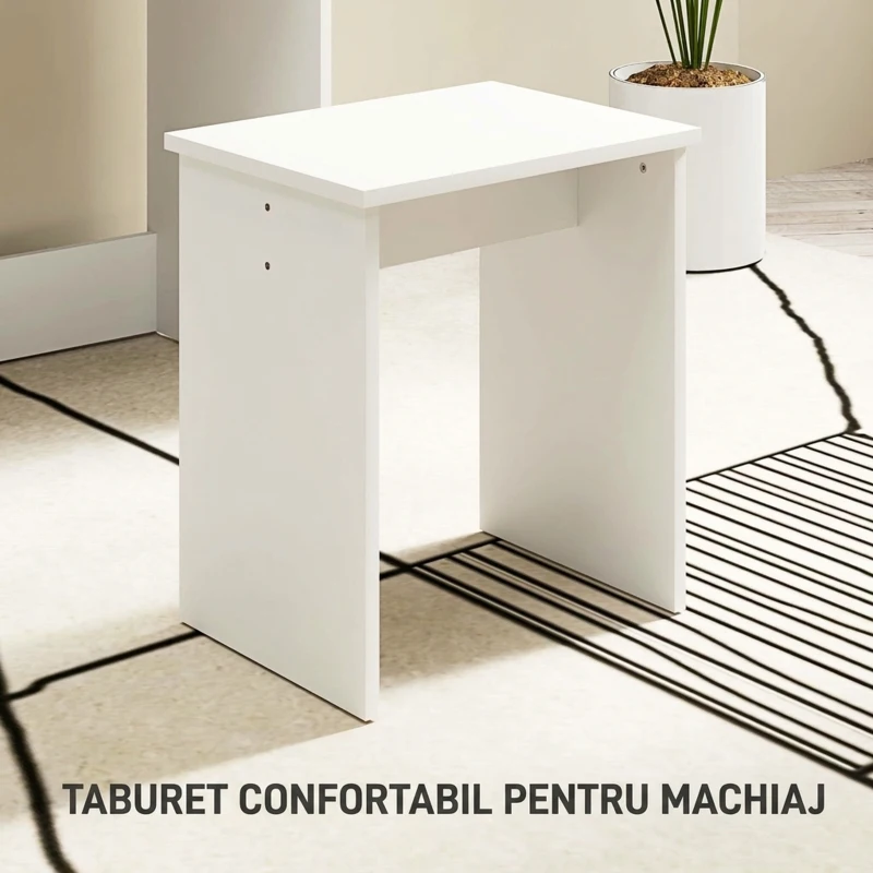 HOMCOM Masă de Machiaj cu 3 Rafturi și Sertare, Oglindă și Taburet, din PAL, 75x40x137 cm, Alb
