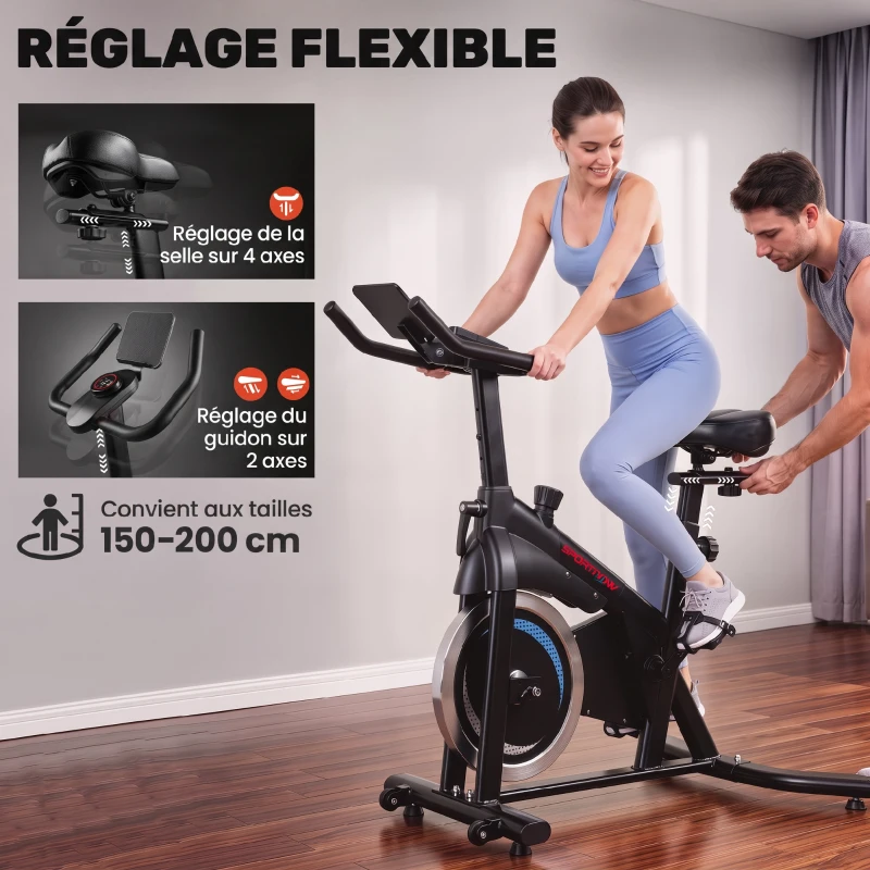 SPORTNOW Vélo d'Appartement Vélo Biking Connecté avec App Zwift et Kinomap Magnétique Silencieux Écran LCD 98 x 57 x 120 cm Noir