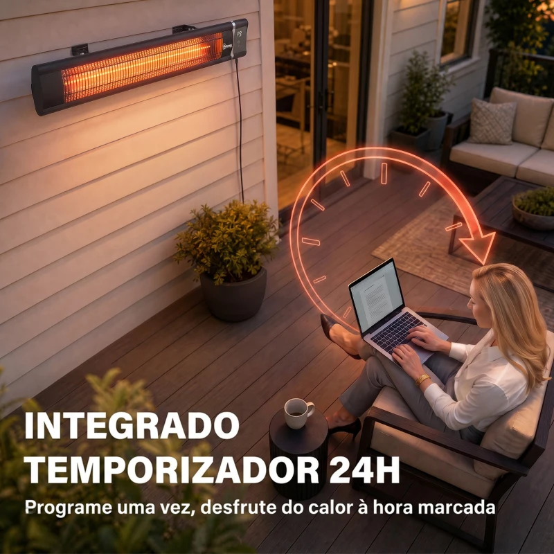 Outsunny Aquecedor Infravermelho Elétrico de Terraço 3000 W Mural IP65 9 Níveis Temporizador 24 h Preto