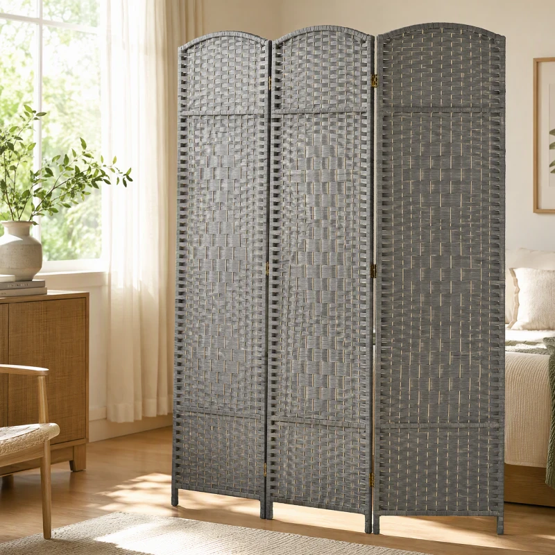 HOMCOM Paravent intérieur en bois 3 panneaux séparateur de pièce pliable pour salon chambre 135 x 180 cm gris