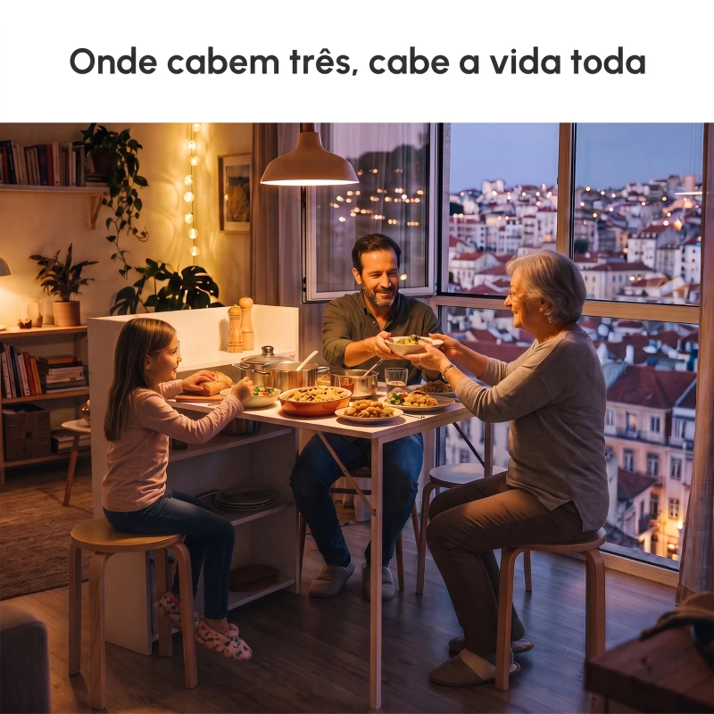 HOMCOM Mesa Dobrável de Jantar Mesa de Cozinha com Folha Abatível 4 Compartimentos Até 3 Pessoas 78,5x91x93 cm Branco