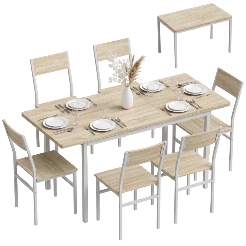 HOMCOM Ensemble Table à Manger Extensible 120-160 cm et 6 Chaises pour 4-6 Personnes Effet Chêne