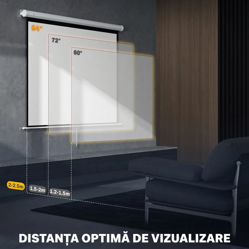 HOMCOM Ecran Proiector 84" Format 4:3, Unghi de Vizualizare 160° și Montare pe Tavan sau Perete