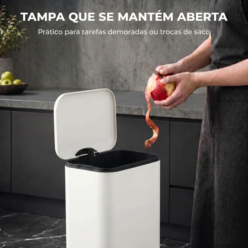 HOMCOM Caixote do Lixo de Cozinha 20 L em Aço Galvanizado com Tampa de Fecho Suave, Pedal, Balde Interior Amovível e Acabamento Anti-impressões Digitais Creme