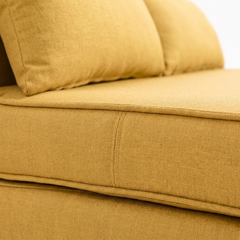 HOMCOM Sofá-Cama de 2 Lugares Dobrável Estofado em Linho com Encosto Ajustável em 5 Posições e 2 Almofadas Amarelo