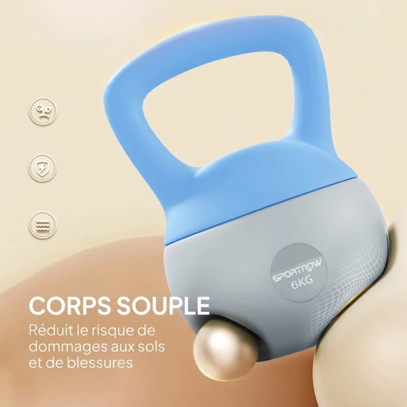 SPORTNOW Kettlebell 6 kg, Haltère avec Poignée Antidérapante pour Fitness, Musculation, Cardio, 19 x 19 x 28 cm, Bleu Clair