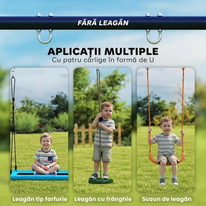 AIYAPLAY Structură pentru leagăn de grădină pentru copii cu vârsta între 3-8 ani, din oțel, 4 cârlige, 260x160x178 cm, albastru