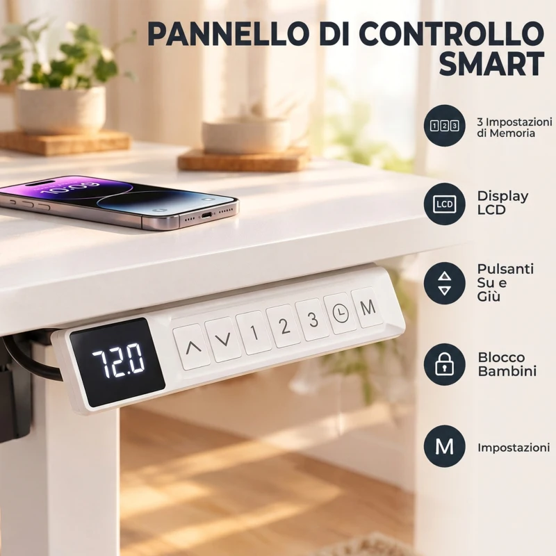 HOMCOM Scrivania Elettrica Regolabile con Display LCD 120x60 cm Bianco