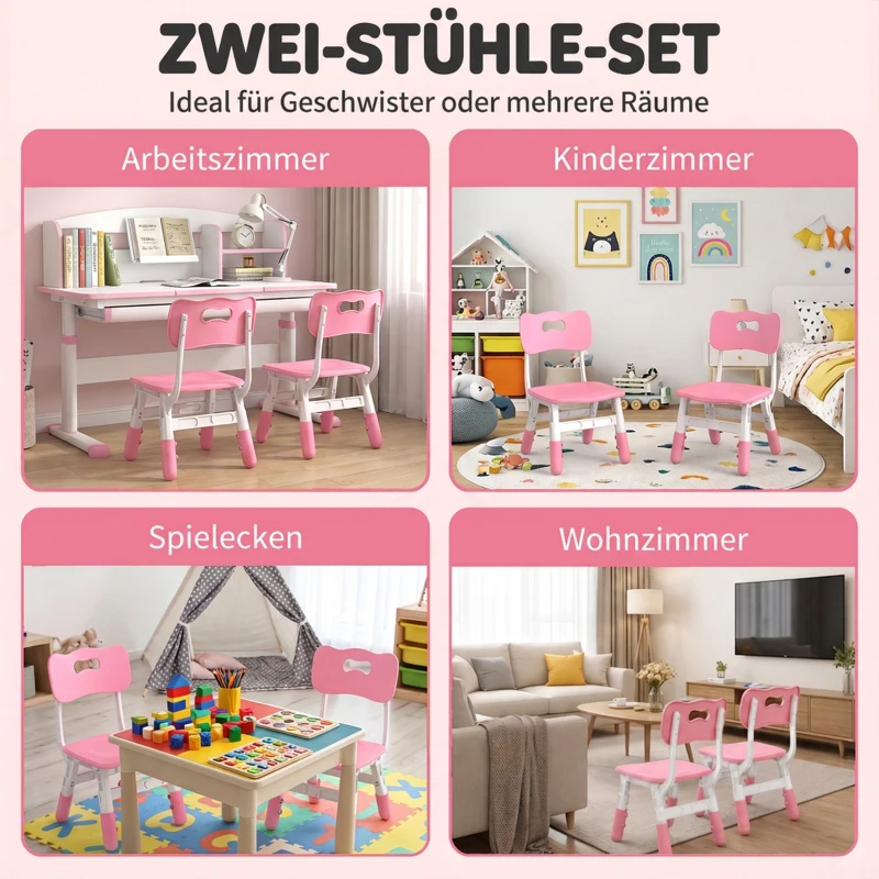AIYAPLAY Schreibtischstuhl Kinder 2er Set, 26-30cm höhenverstellbar ergonomischer Rückenlehne armlose für 1,5–8 Jahren Rosa